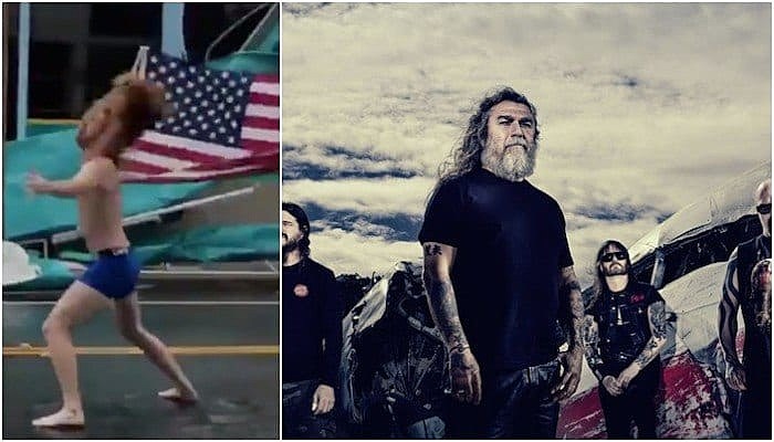 Almost naked Slayer fan goes head to head with Hurricane Florence