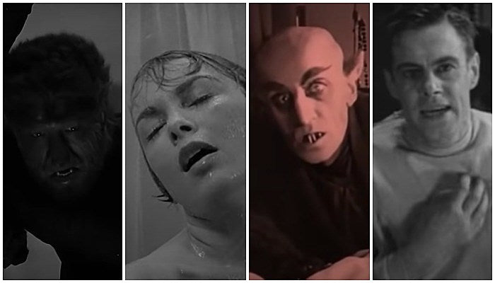 old horror movies, the wolf man, psycho, nosferatu, frankenstein