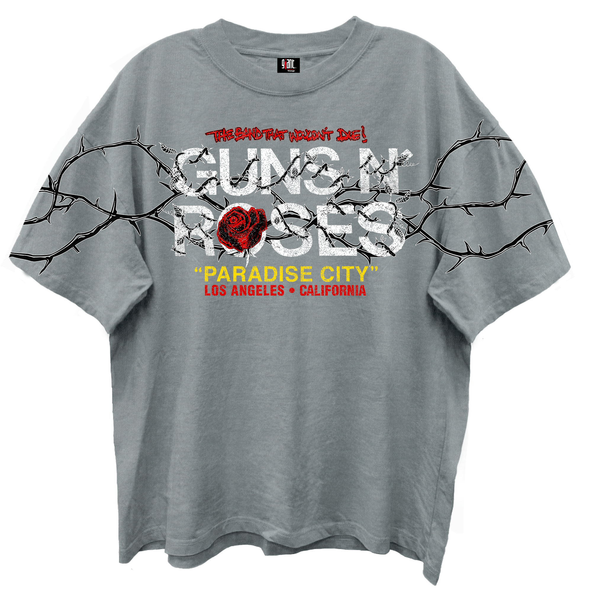 GUNS N ROSES PARADISE CITY GRAY ENZYME WASH T-SHIRT/GIANT VINTAGE T-SHIRT