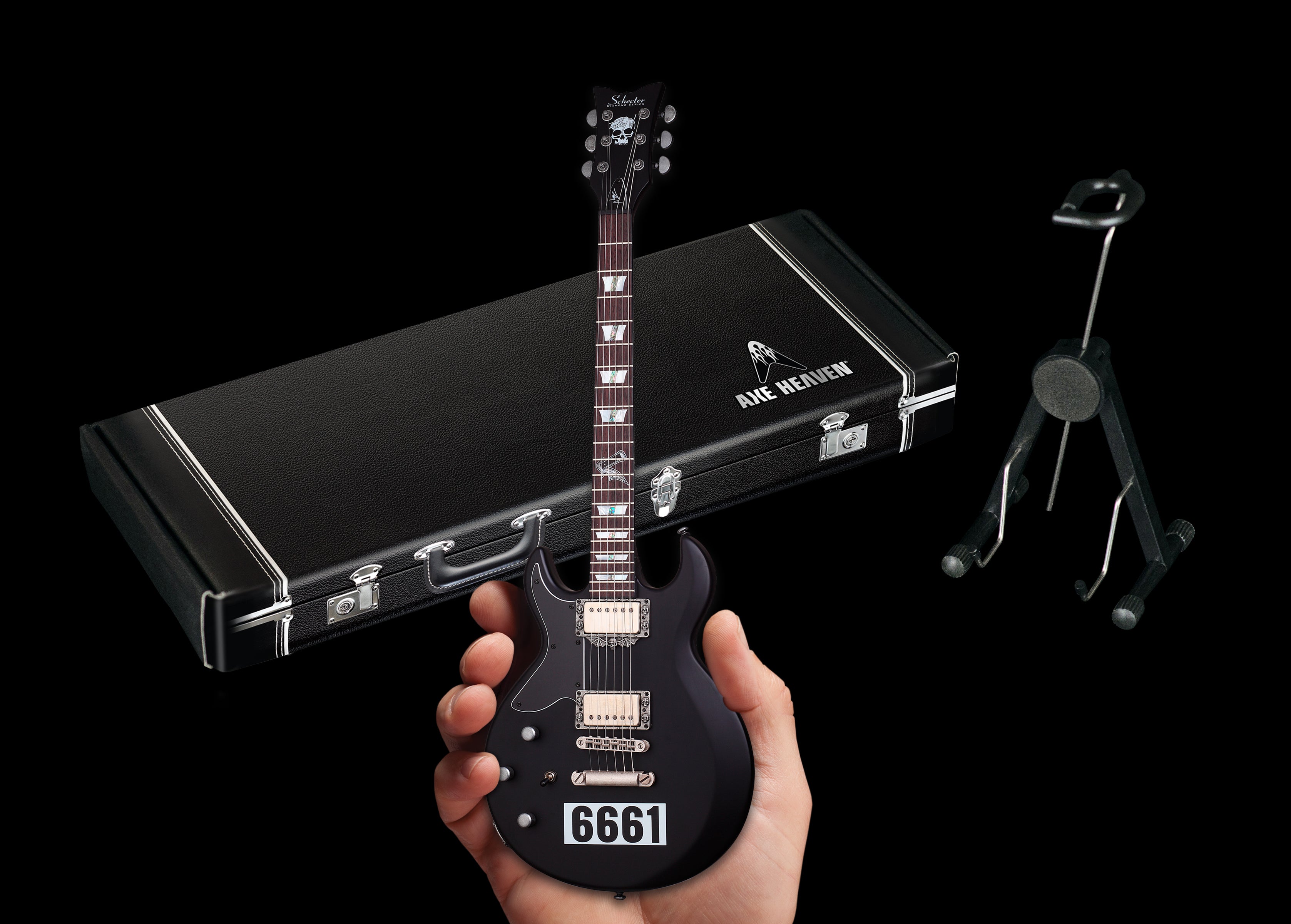OFFICIALLY LICENSED ZACKY VENGEANCE SATIN BLACK 6661 SCHECTER MINI GUITAR FROM AVENGED SEVENFOLD