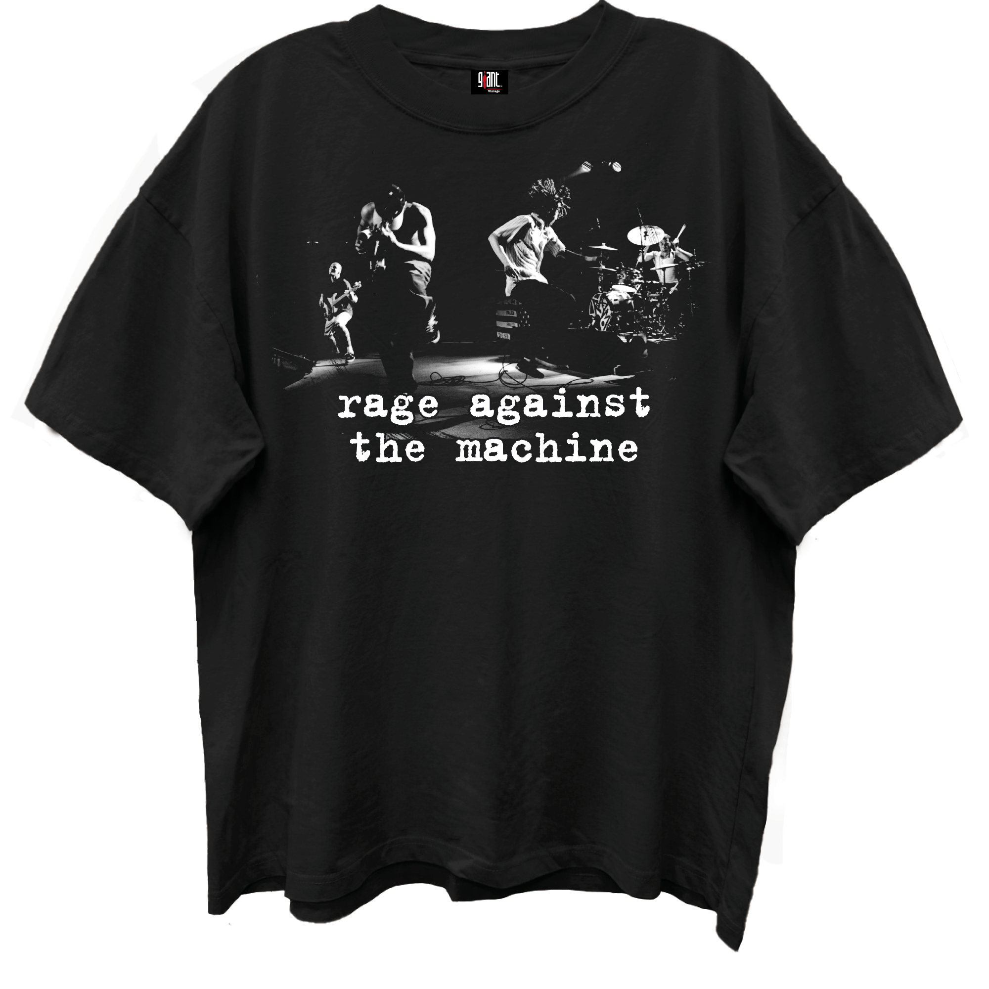 RAGE AGAINST THE MACHINE BAND PHOTO GIANT VINTAGE BLACK T-SHIRT RAGE AGAINST THE MACHINE BAND PHOTO GIANT VINTAGE BLACK T-SHIRT