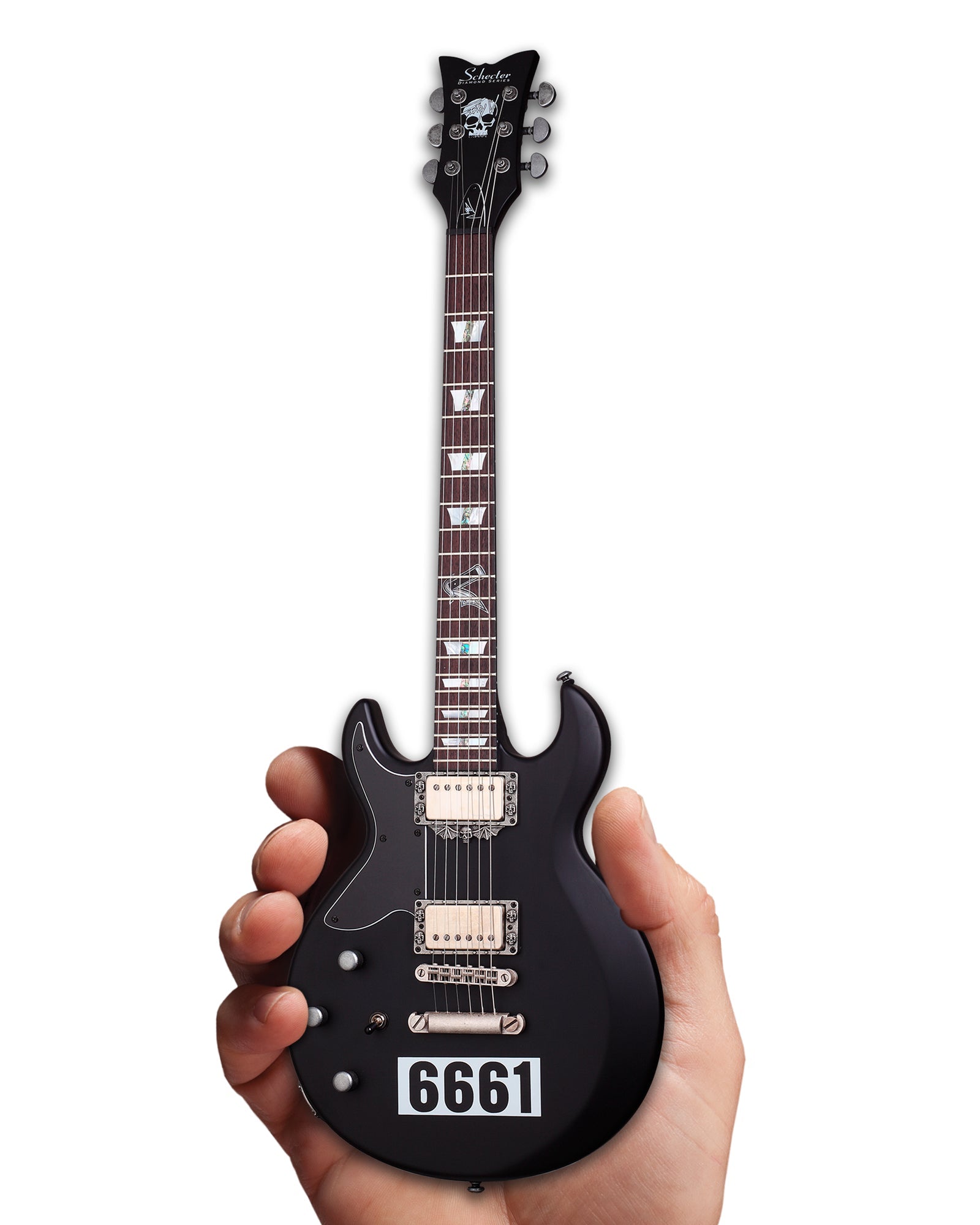 OFFICIALLY LICENSED ZACKY VENGEANCE SATIN BLACK 6661 SCHECTER MINI GUITAR FROM AVENGED SEVENFOLD