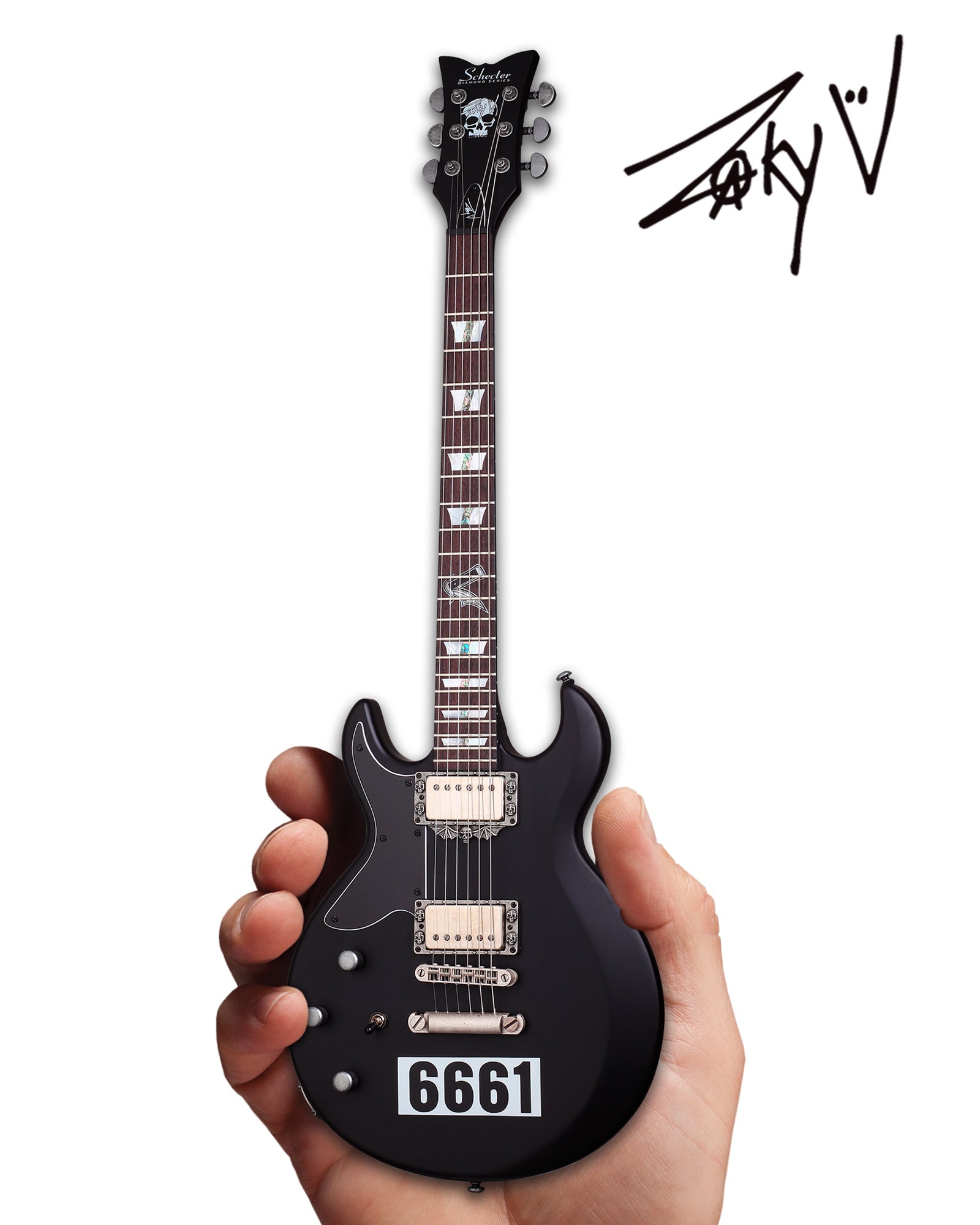 OFFICIALLY LICENSED ZACKY VENGEANCE SATIN BLACK 6661 SCHECTER MINI GUITAR FROM AVENGED SEVENFOLD