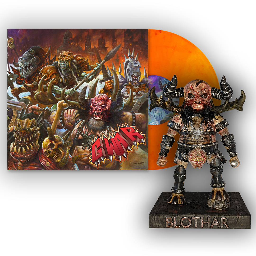 GWAR 'THE NEW DARK AGES' LP (Sunbolt Orange Vinyl) + BLOTHAR THE BESERKER BOBBLEHEAD