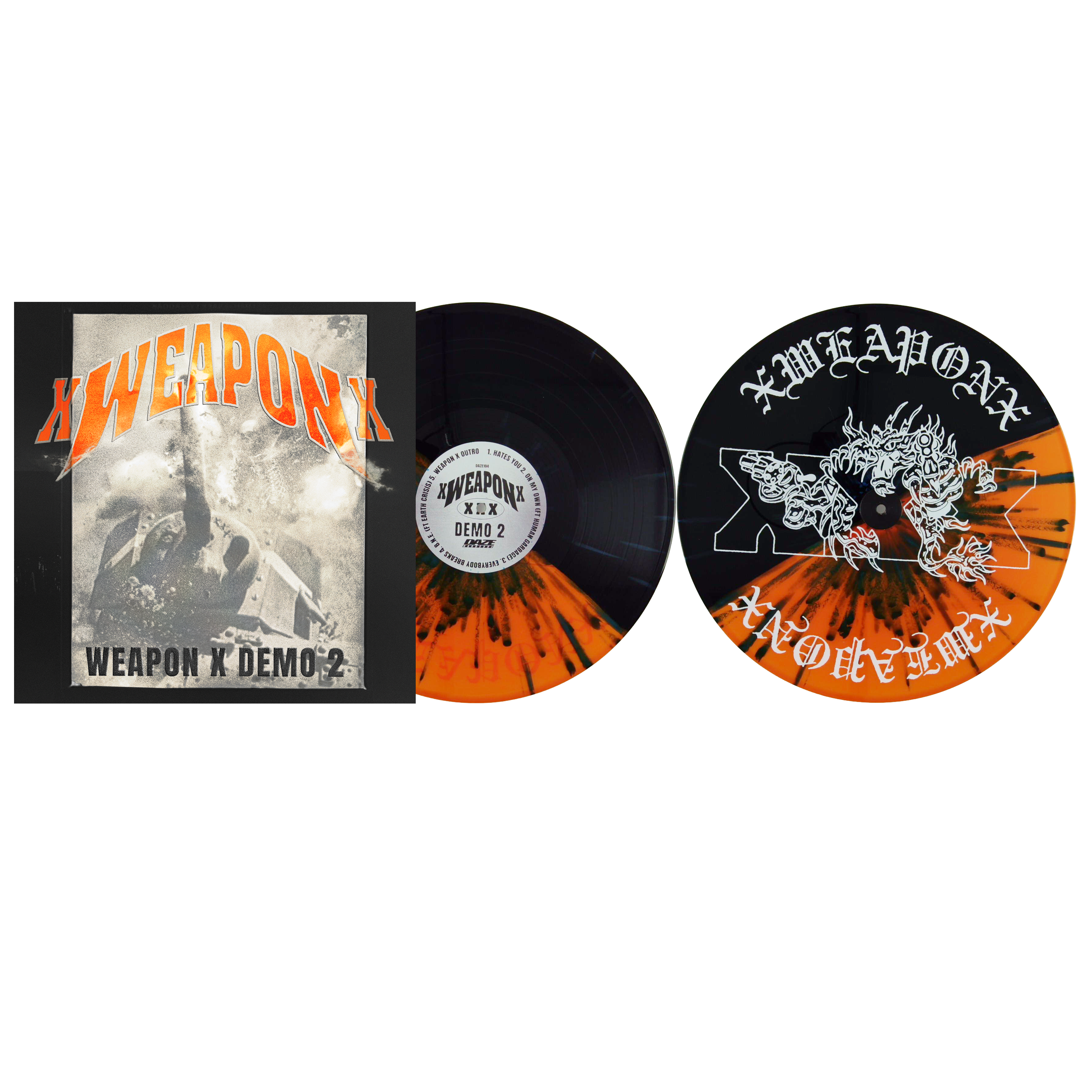 XWEAPONX ‘WEAPON X DEMO 2’ EP (Exclusive – Limited to 150, Half Clear Orange / Half Black w/ Dark Blue Splatter w/ Silk Screened B-Side Vinyl)