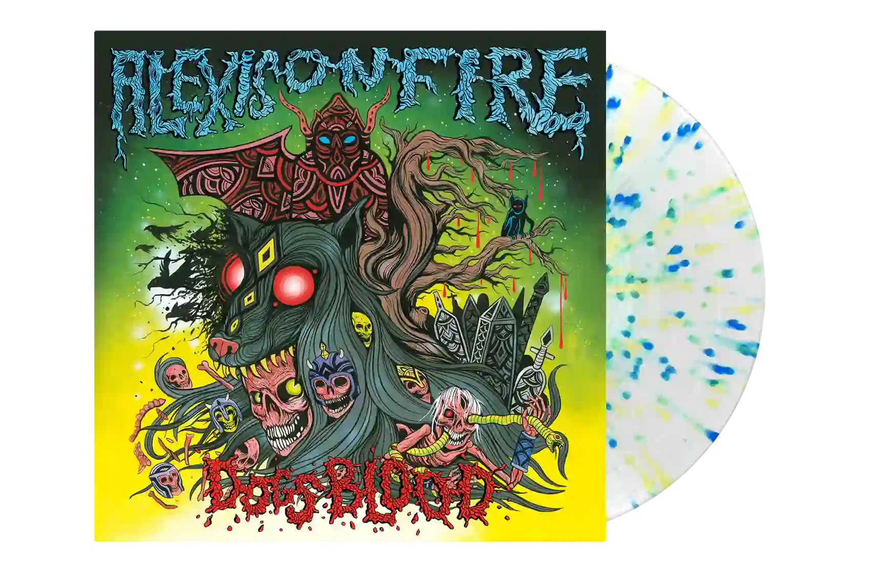 ALEXISONFIRE ‘DOGS BLOOD’ LIMITED EDITION CLEAR WITH SPRING GREEN, SKY BLUE, AND CANARY SPLATTER EP – ONLY 300 MADE