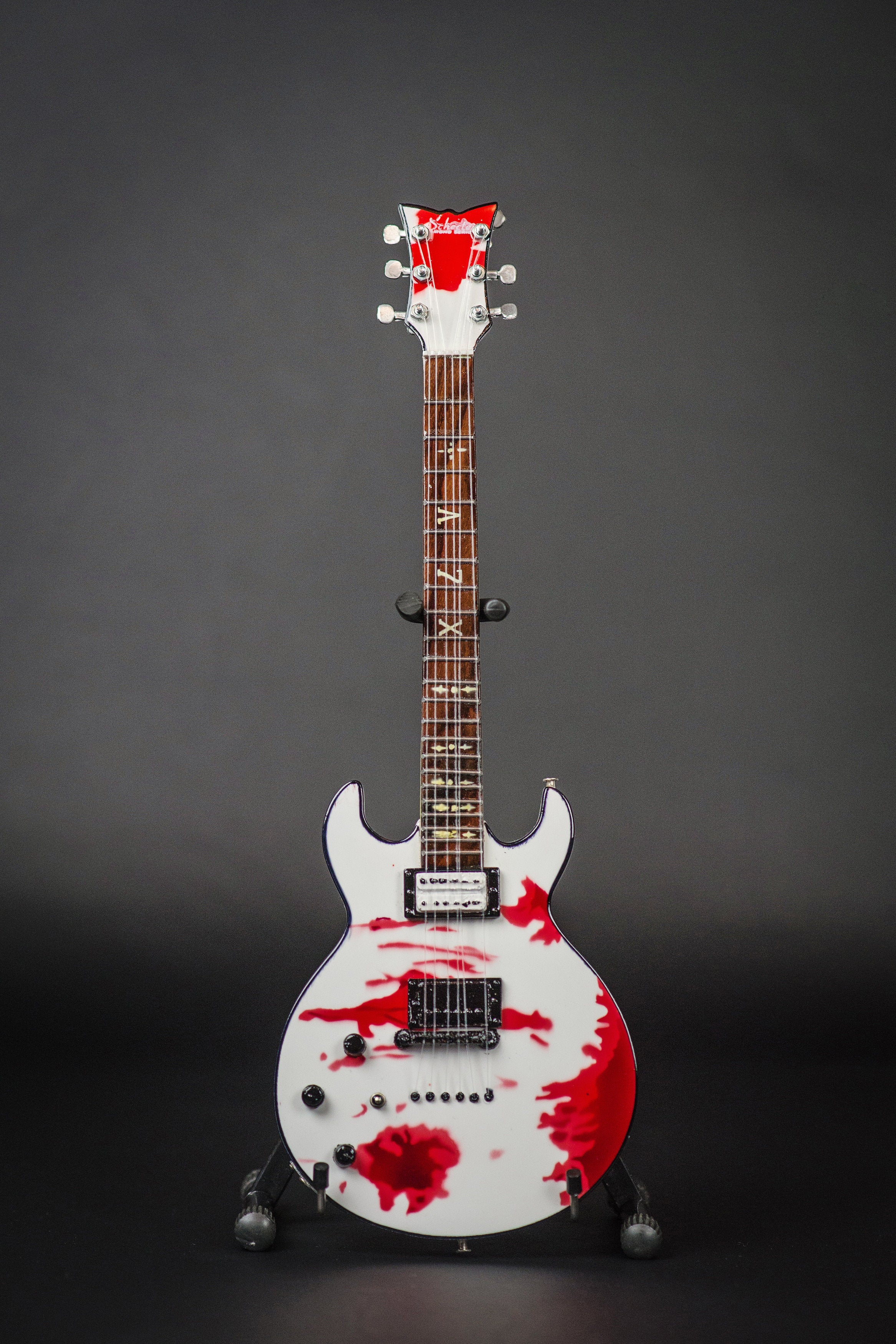 OFFICIALLY LICENSED ZACKY VENGEANCE BLOOD SPLAT SCHECTER MINI GUITAR REPLICA MODEL - AVENGED SEVENFOLD