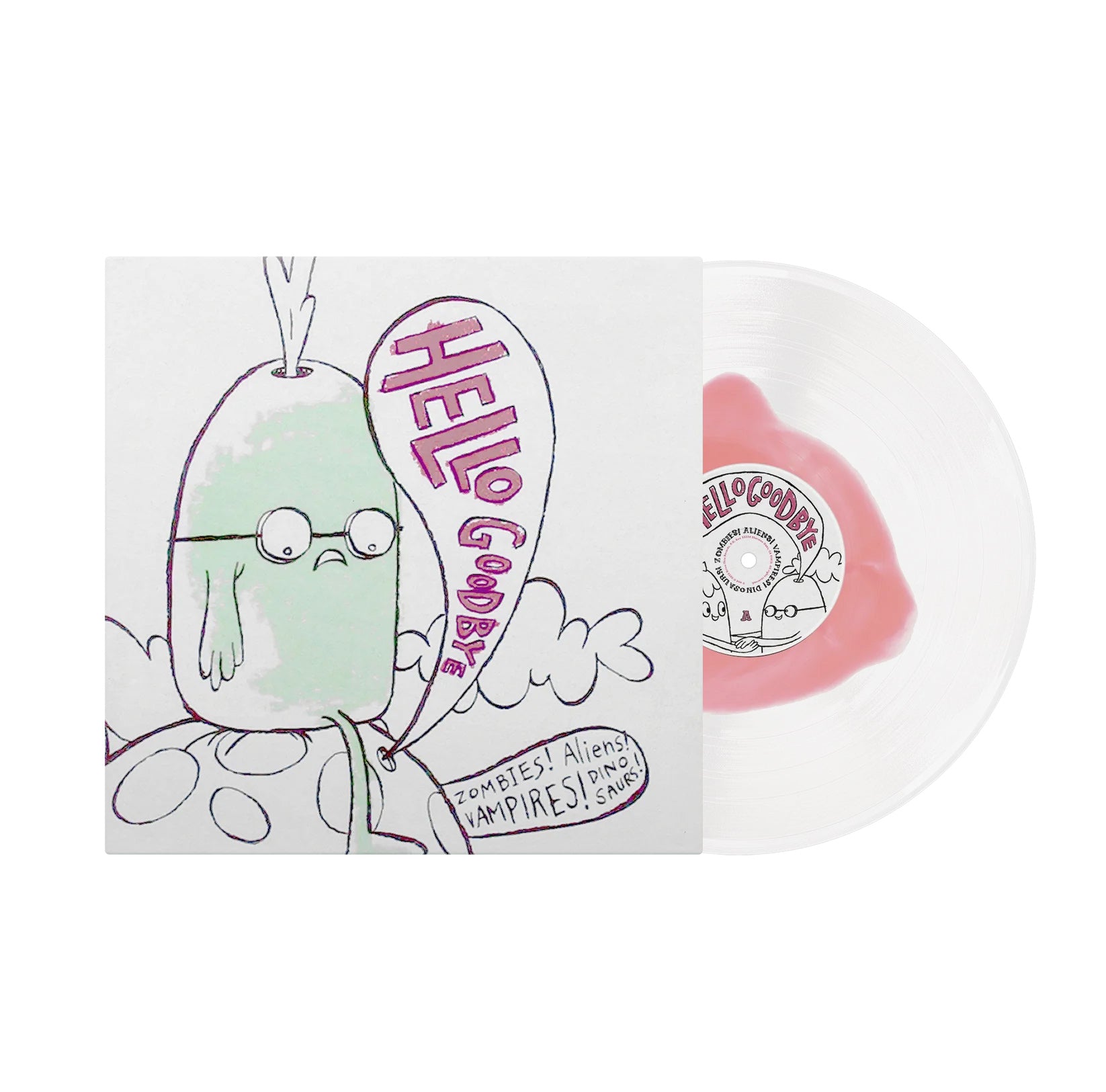 HELLOGOODBYE 'ZOMBIES! ALIENS! VAMPIRES! DINOSAURS!' LP (Pink In Clear Vinyl)