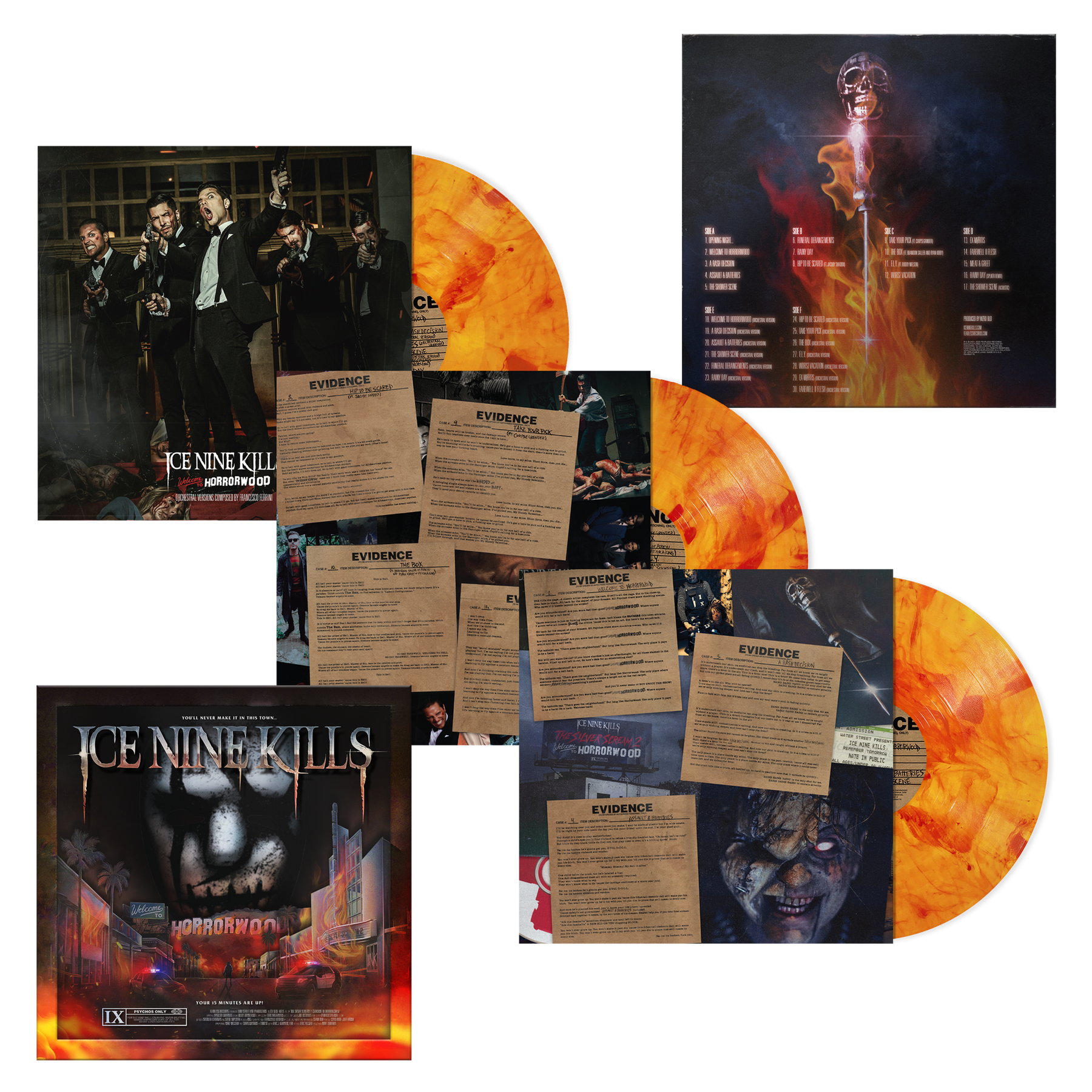 ICE NINE KILLS 'WELCOME TO HORRORWOOD: UNDER FIRE' 3LP BOX SET (Orange & Red Splatter Vinyl)