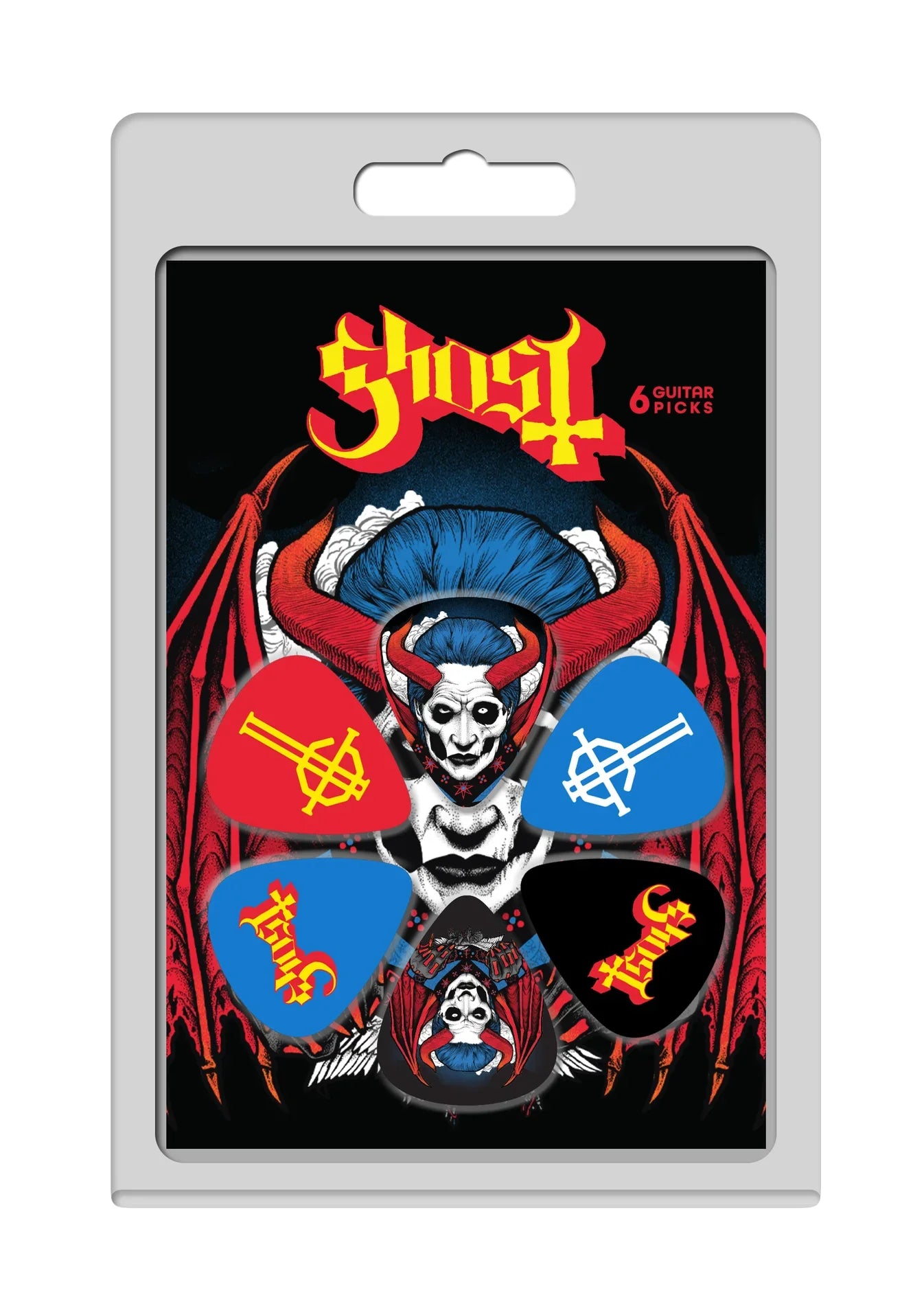 GHOST - PAPA EMERITUS IV, LOGO and GRUCIFIX GUITAR PICKS - 6 PACK