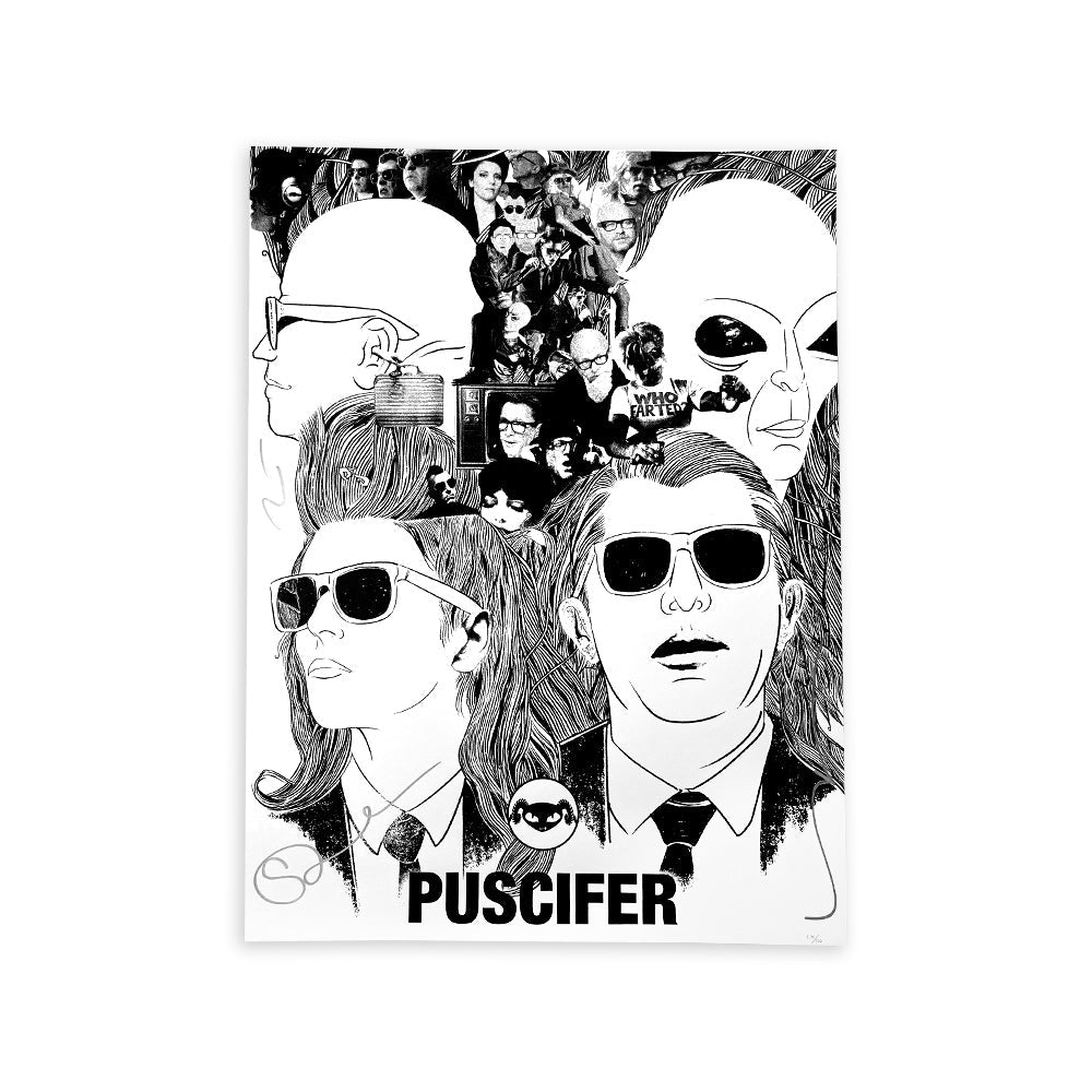 PUSCIFER'EXISTENTIAL RECKONING' 2LP (AUTOGRAPHED TOUR VARIANT #29 ' Clear w/ Gold And Silver Vinyl) + AUTOGRAPHED POSTER