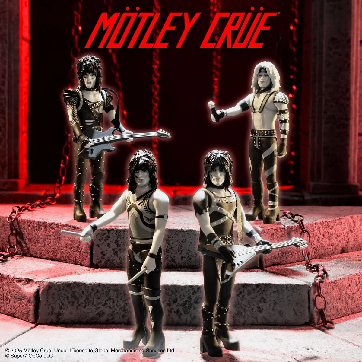 MOTLEY CRUE REACTION FIGURES WAVE 02 - SHOUT AT THE DEVIL - BLACK & WHITE - 4 PACK