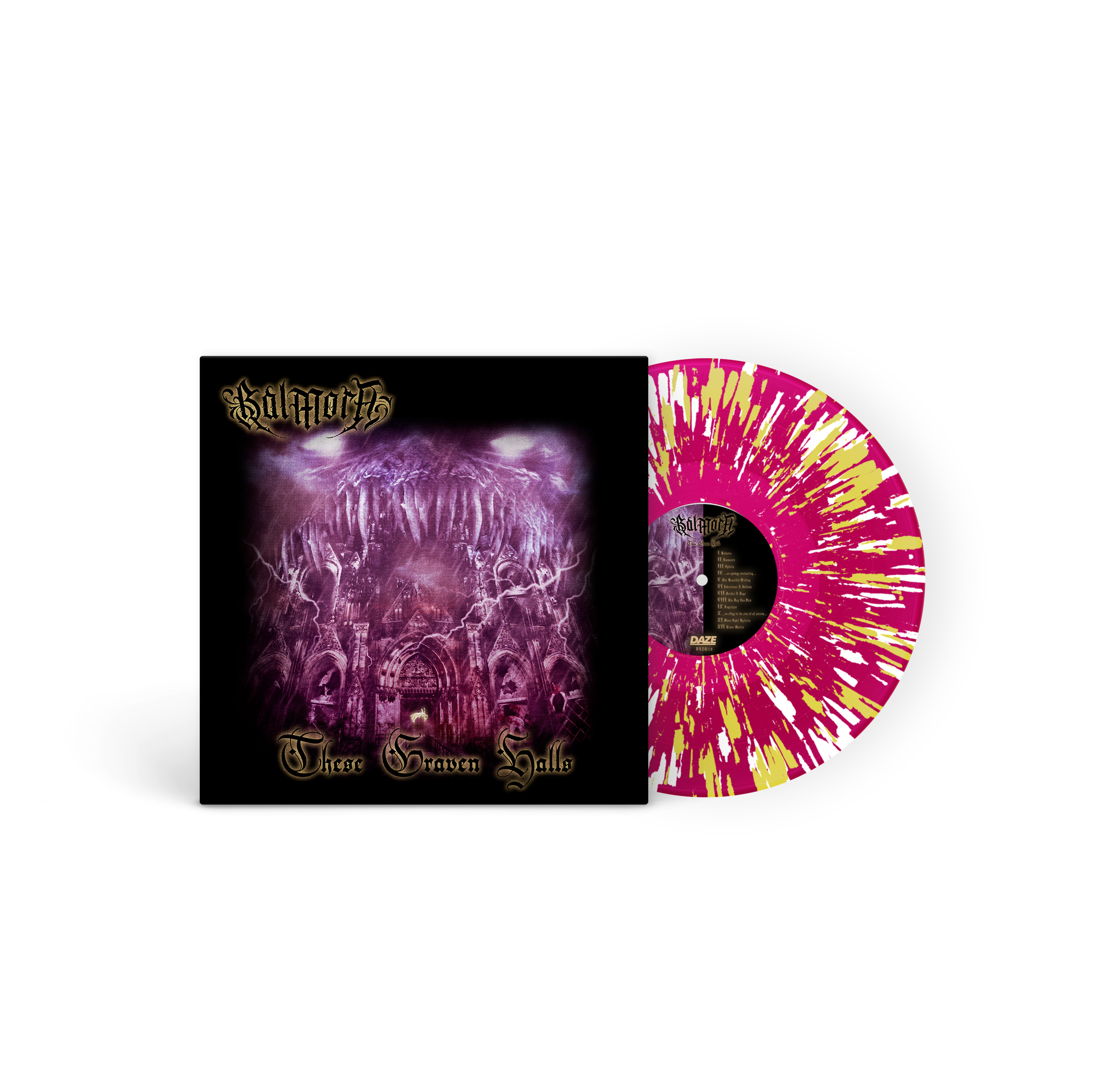BALMORA ‘THESE GRAVEN HALLS’ LP (Exclusive – Limited to 150, Clear Purple w/ Yellow & White Splatter Vinyl)