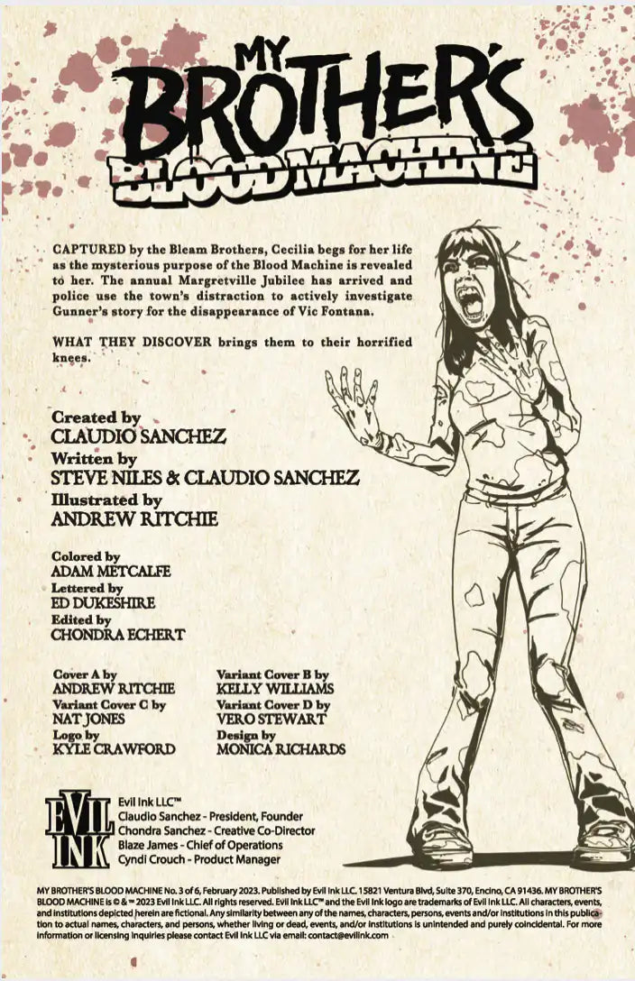 MY BROTHER’S BLOOD MACHINE by CLAUDIO SANCHEZ - COMIC BOOK ISSUES #1 thru #3 (EXCLUSIVE COVERS)