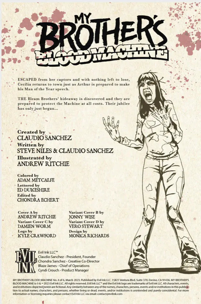 MY BROTHER’S BLOOD MACHINE by CLAUDIO SANCHEZ -  COMIC BOOK ISSUE 4 OF 6 (EXCLUSIVE COVER)