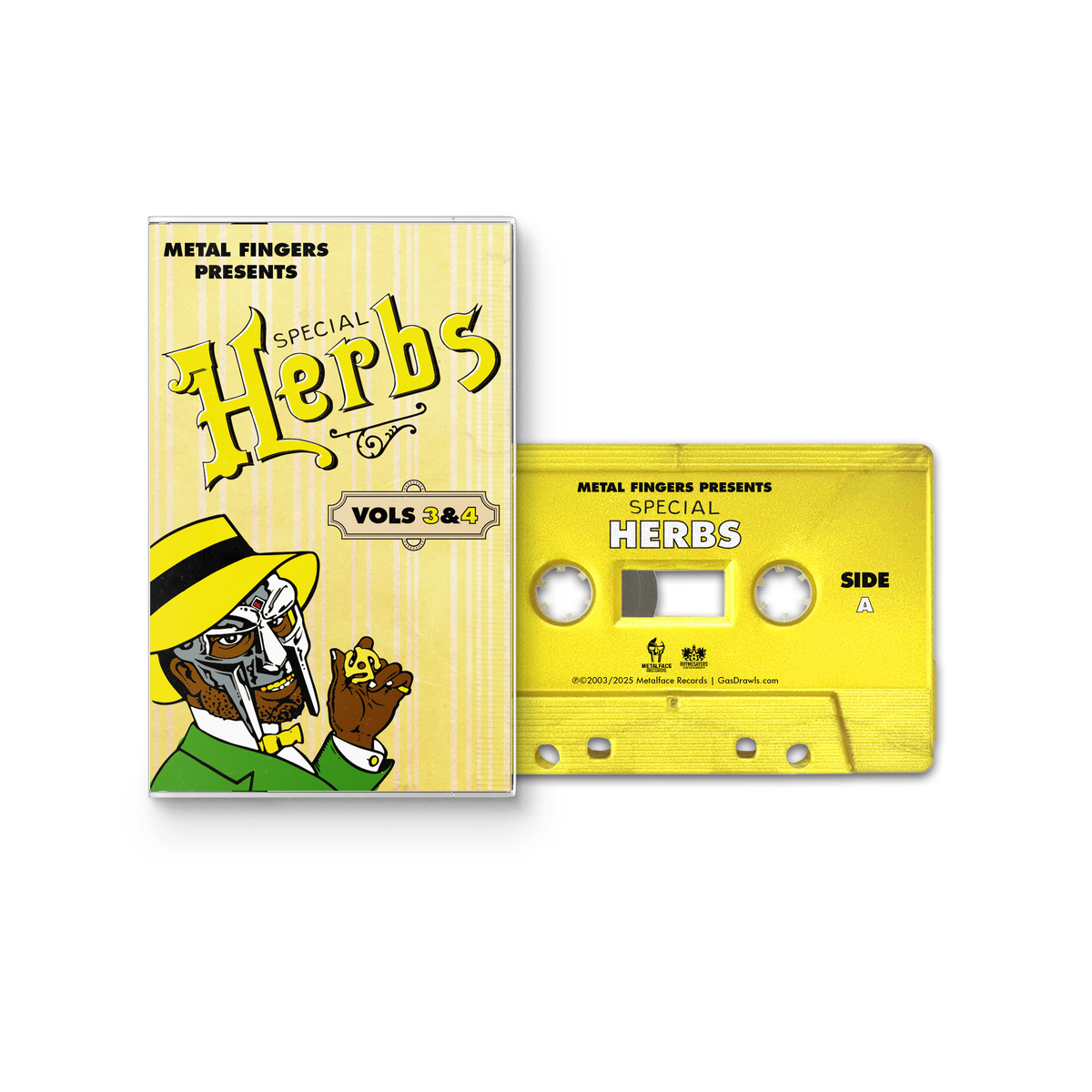 MF DOOM 'METAL FINGERS PRESENTS: SPECIAL HERBS VOL. 3 & 4' CASSETTE (Lemon Yellow)
