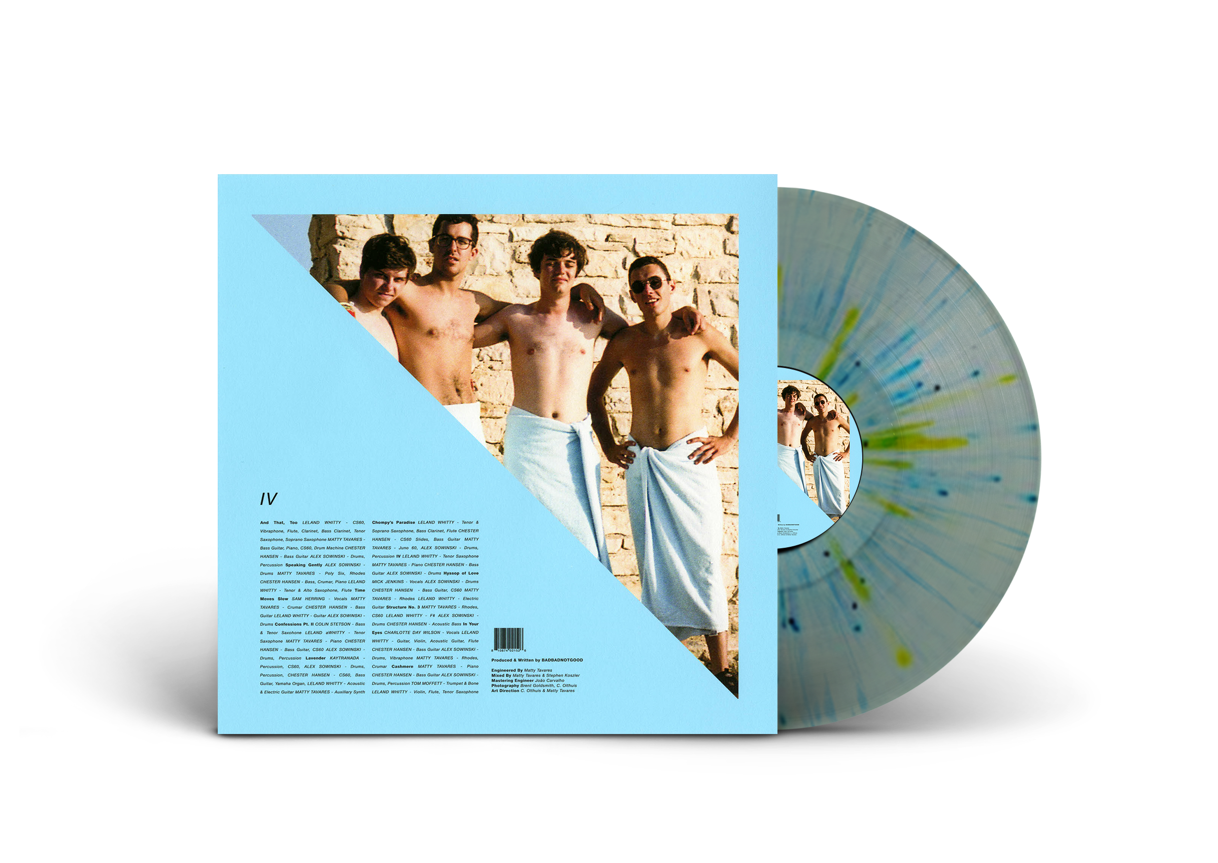 BADBADNOTGOOD 'IV' LP (Limited Edition – Only 500 made, Coke Bottle Clear w/ Canary Yellow and Light Blue Splatter Vinyl)