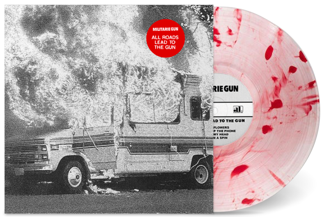 MILITARIE GUN ‘ALL ROADS LEAD TO THE GUN I’ LP (Limited Edition – Only 200 made, Clear w/ White & Red Swirl Vinyl)