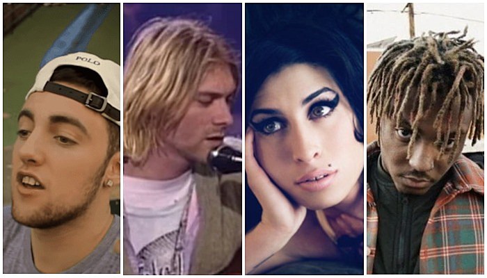 young musician deaths, mac miller, kurt cobain, amy winehouse, juice wrld