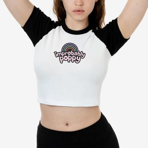 POPPY 'IMPROBABLY POPPY LOGO' CROP RAGLAN T-SHIRT