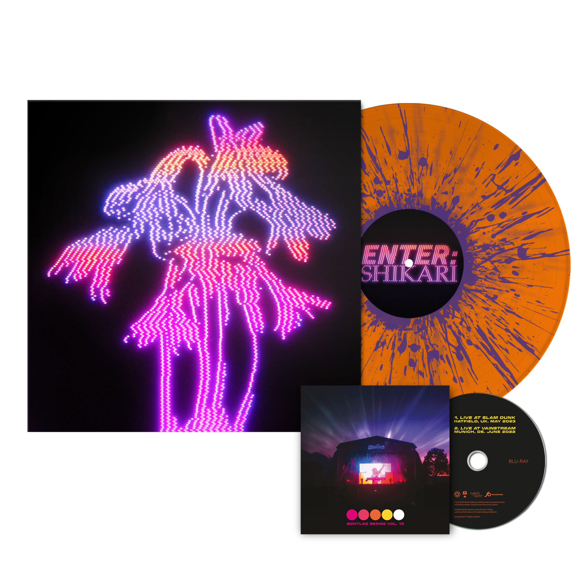 ENTER SHIKARI ‘DANCING ON THE FRONTLINE’ LP + BLU-RAY (Limited Edition – Only 300 Made, Bio Orange w/ Bio Purple Splatter Vinyl)