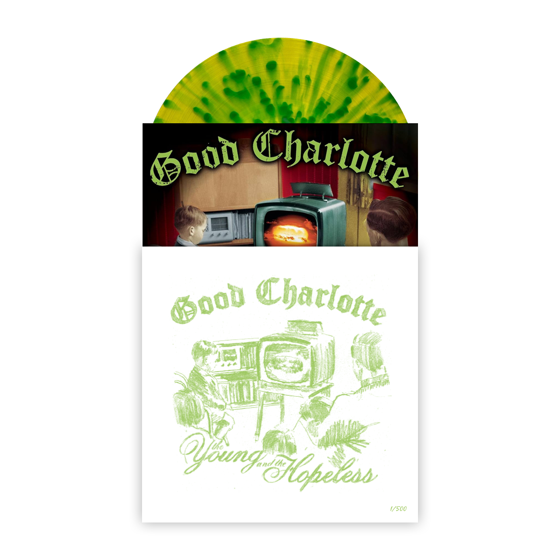 Good Charlotte 'The Young And The Hopeless' LP (Exclusive — Limited to 500, "Reimagined Cover Print" Highlighter Yellow w/Green Splatter Vinyl)