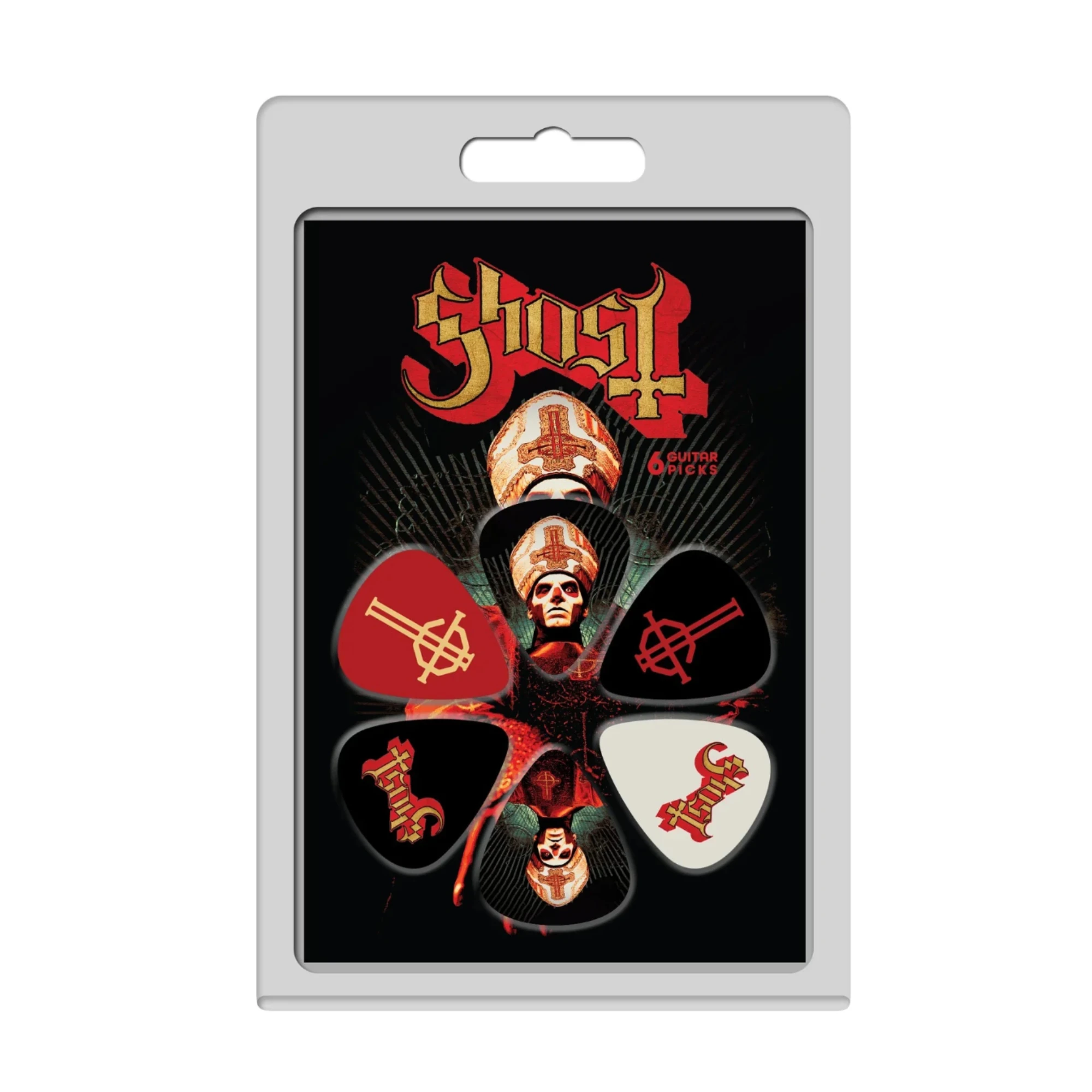 GHOST - PAPA EMERITUS III, LOGO and GRUCIFIX GUITAR PICKS - 6 PACK