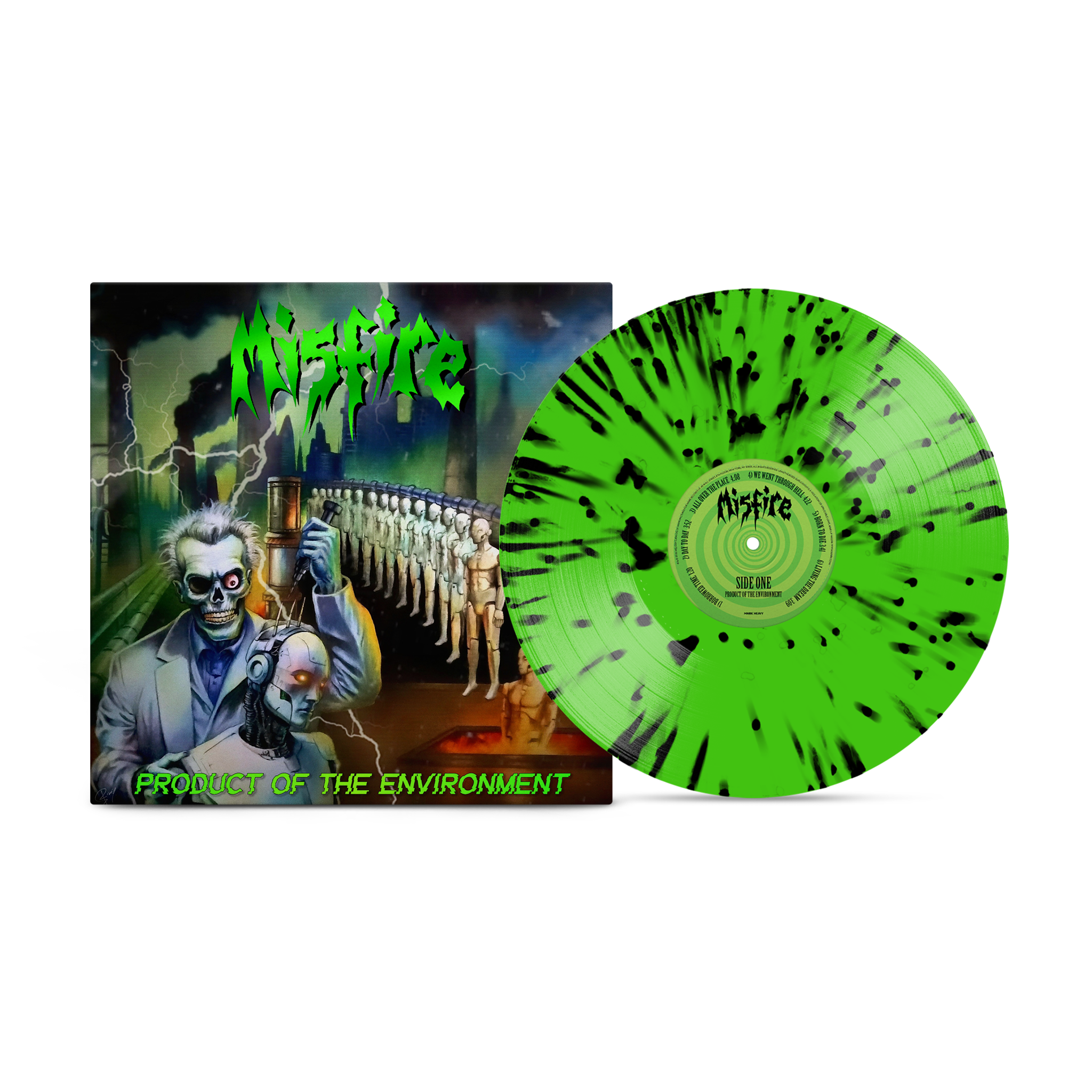 MISFIRE 'PRODUCT OF THE ENVIRONMENT' LP (Neon Green with Black Splatter Vinyl)