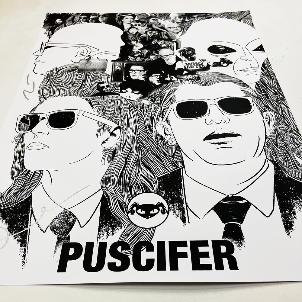 PUSCIFER'EXISTENTIAL RECKONING' 2LP (AUTOGRAPHED TOUR VARIANT #29 ' Clear w/ Gold And Silver Vinyl) + AUTOGRAPHED POSTER