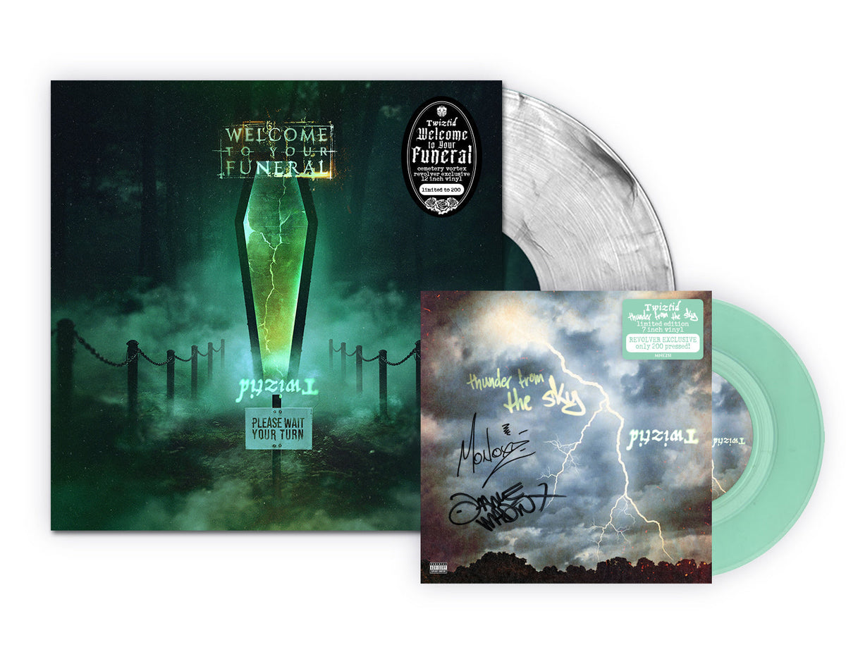 TWIZTID 'WELCOME TO YOUR FUNERAL' LP + 7" (Limited Edition ' Only 200 made, "Cemetery Vortex" Clear w/ Gray & Black Smoke 12" + SIGNED Mint Green 7" Vinyl)