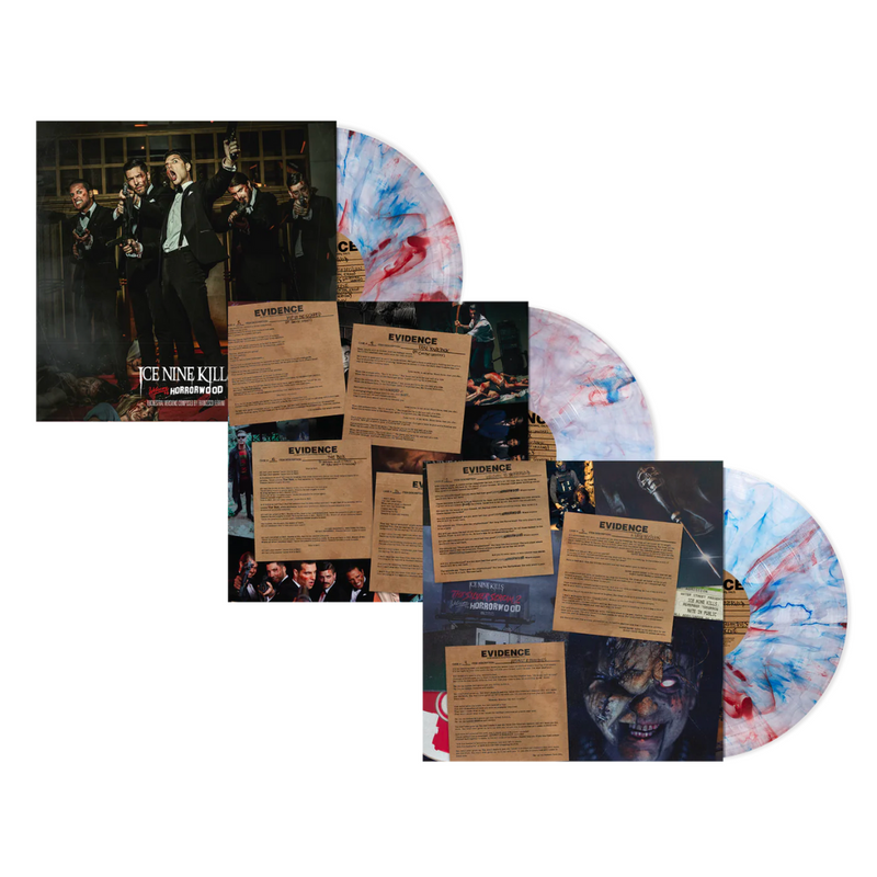 ICE NINE KILLS 'WELCOME TO HORRORWOOD: UNDER FIRE' 3LP BOX SET (Deluxe, Red/White/Blue Swirl Vinyl)