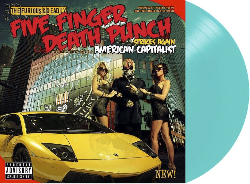 FIVE FINGER DEATH PUNCH 'AMERICAN CAPITALIST' LIMITED-EDITION AQUA OPAQUE LP ' ONLY 300 MADE